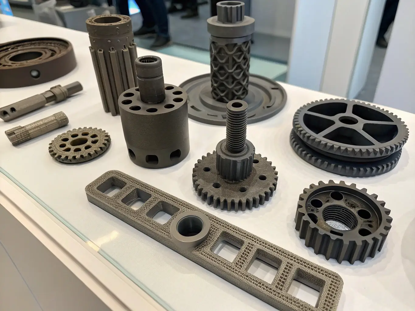 A photograph of a small batch of 3D printed custom parts being produced in a manufacturing setting, demonstrating the efficiency and scalability of small-scale manufacturing.