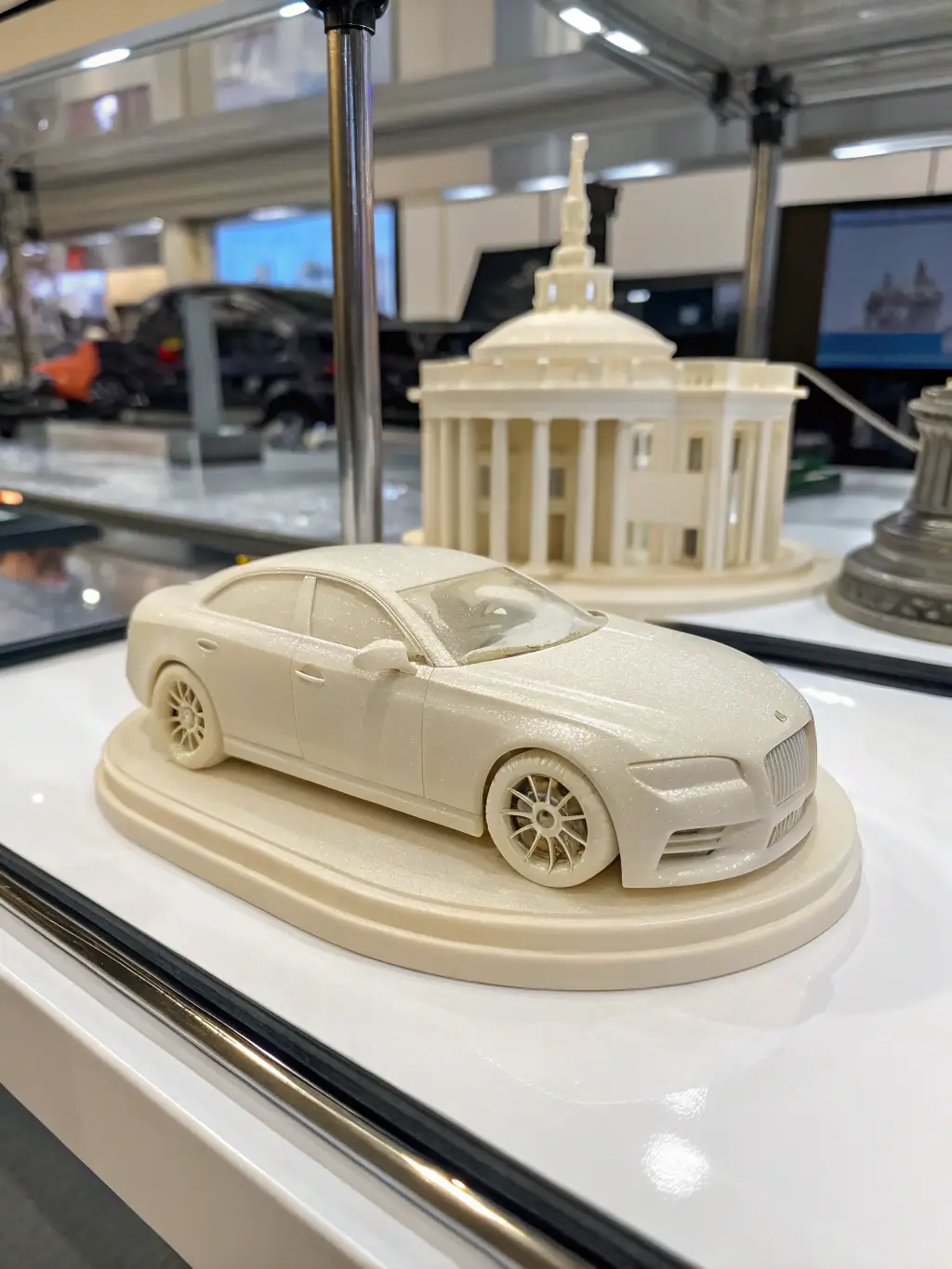 A close-up shot of a rapid prototype 3D printed in durable ABS plastic, showcasing intricate details and smooth surface finish, used for form and fit testing by an engineering firm.